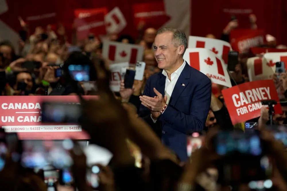 Prime Minister Mark Carney at a pro-Canada rally in Calgary, Alberta.