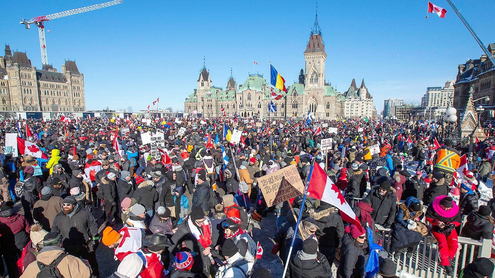 A protest crowd on Parliament Hill in Ottawa.
