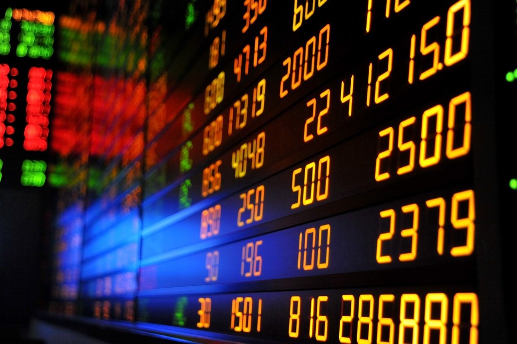 A stock exchange trading board.