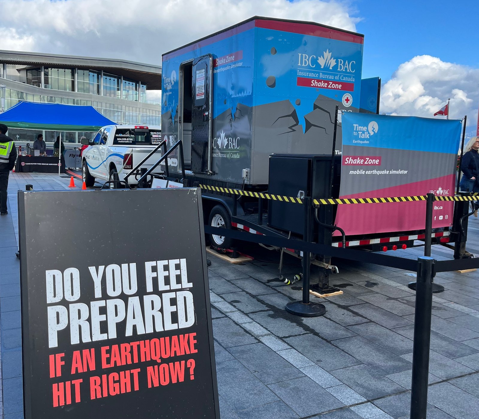 British Columbians practising earthquake preparedness during ShakeOut BC week.