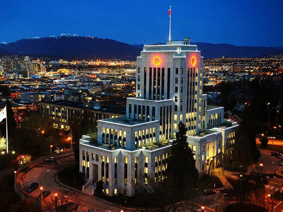 Vancouver City Hall, as municipal results roll in across British Columbia.