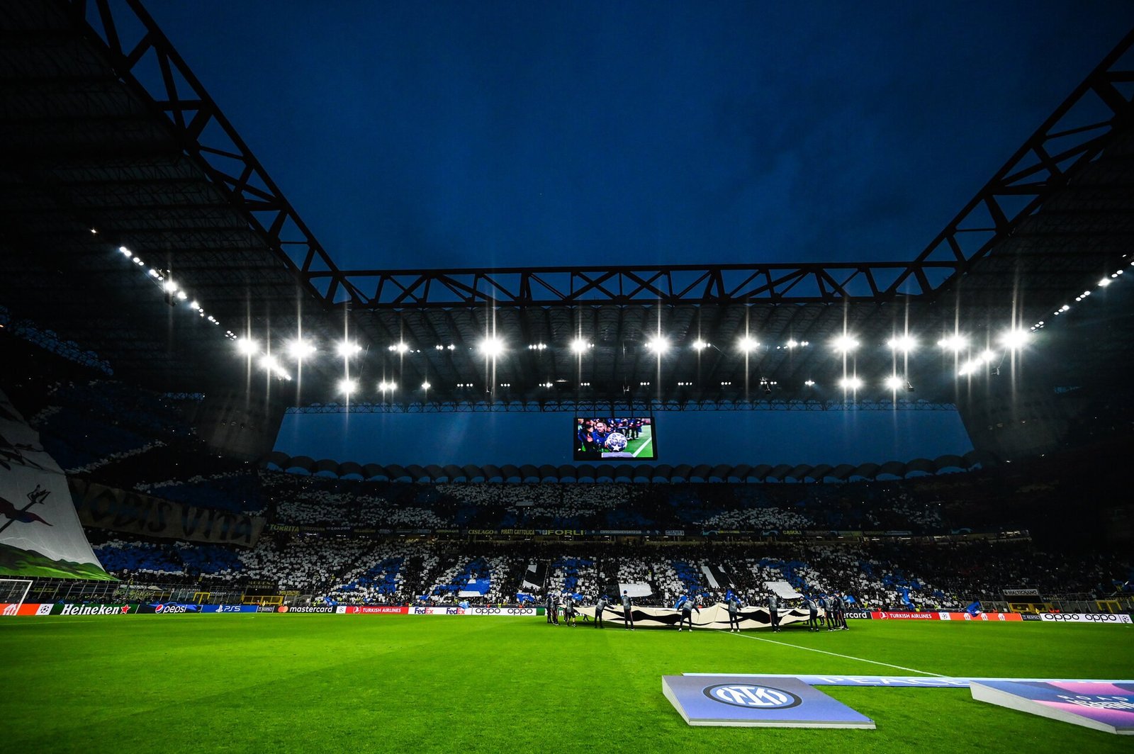 San Siro stadium in Milan on a Champions League night.