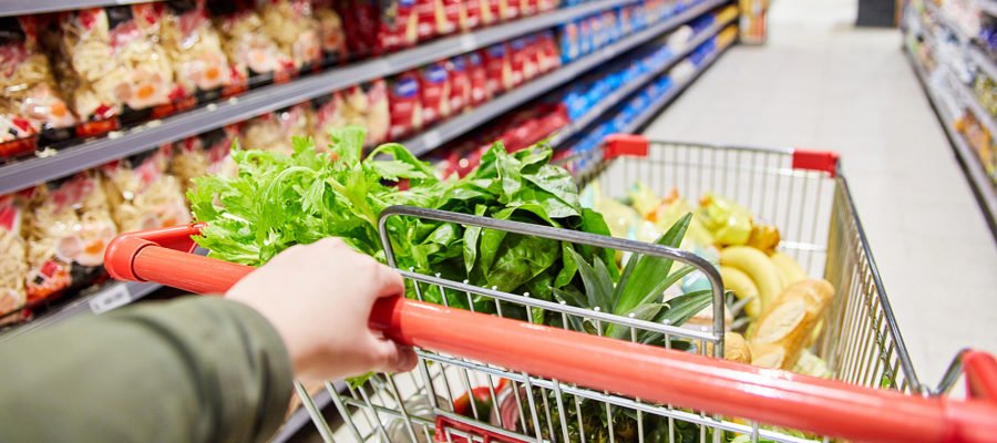A grocery self-checkout in a Canadian supermarket.