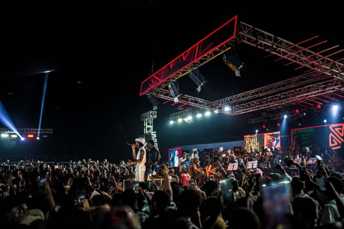 A Lagos concert crowd during an Afrobeats performance.