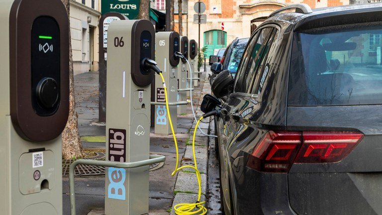 Electric vehicles on a European street.