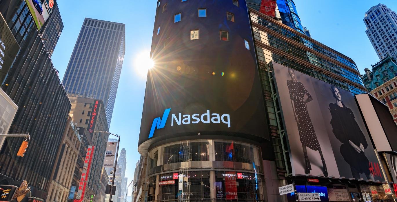 The Nasdaq tower in New York. Evernorth's shares begin trading under ticker XRPN on October 12.