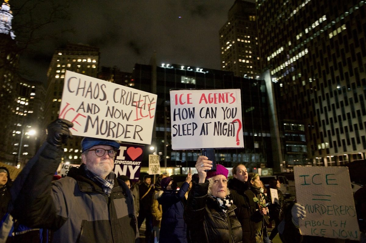 Demonstrators gather at a protest in Foley Square Park, New York. File photo.