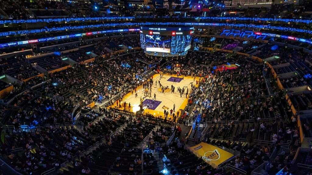 The Los Angeles Lakers' home arena; the Lakers lost 101-89 to Golden State in preseason play in Las Vegas.