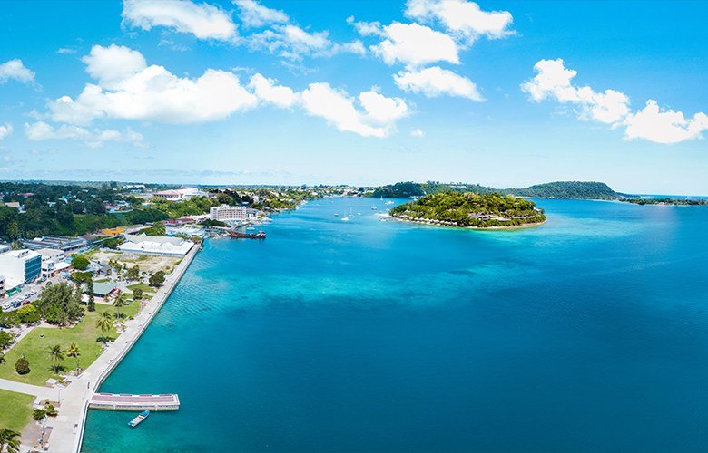 An aerial view of Port Vila Bay, Vanuatu, near where Thursday's magnitude 6.3 earthquake struck.