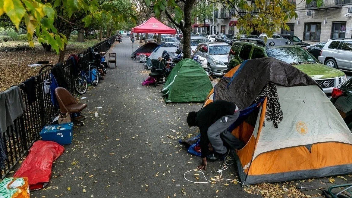 A homeless encampment in New York City.