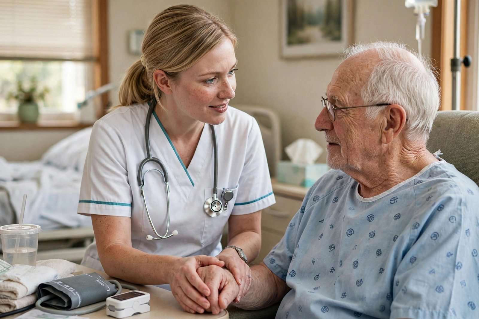 Oasis Care Group nurse caring for a senior patient