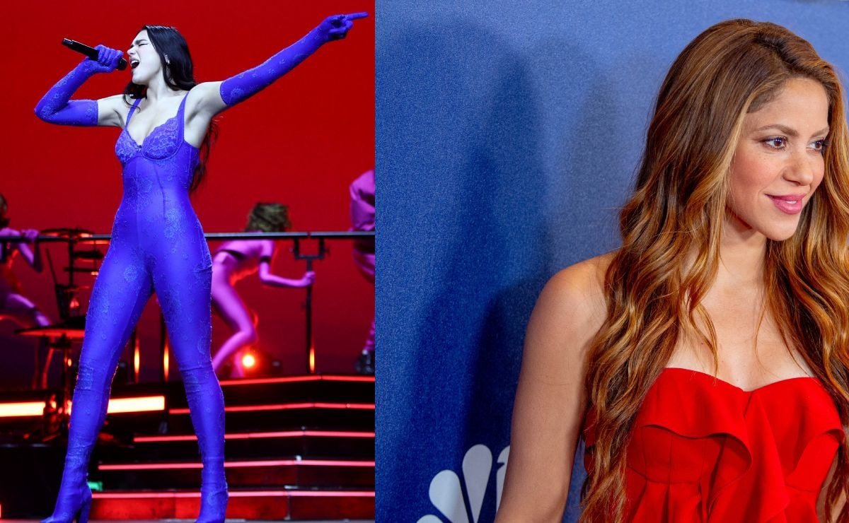 Shakira and Dua Lipa; the pair surprised Madrid fans with a duet of 'Antología' during Shakira's residency.