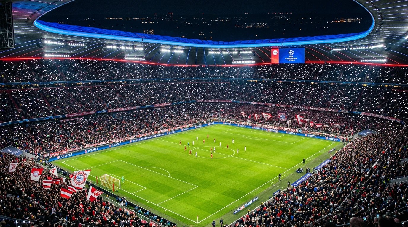 The Allianz Arena in Munich on a European night.