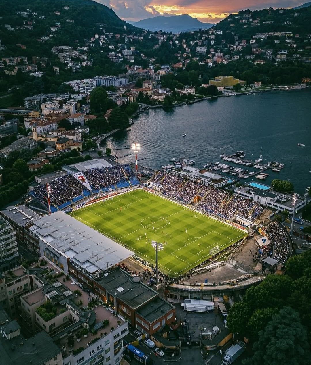 Como's Stadio Giuseppe Sinigaglia on Lake Como.
