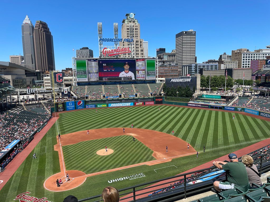 Progressive Field in Cleveland, host of ALCS Game 3 between the Guardians and the Rays.