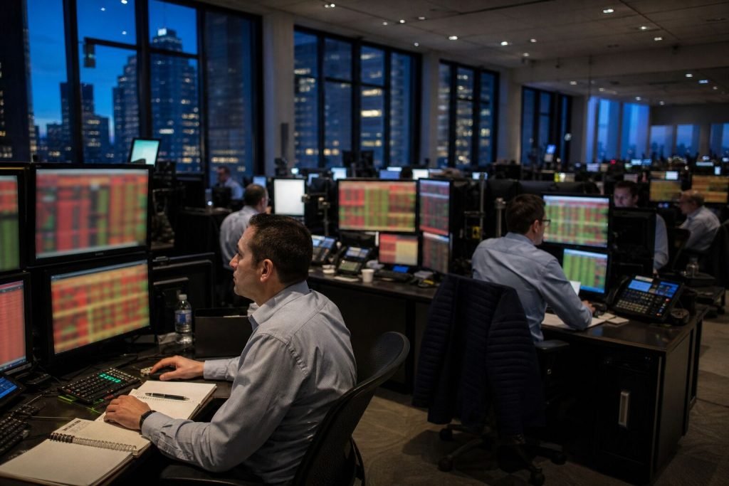 A stock index screen. Futures were flat ahead of Wednesday's U.S. inflation report.