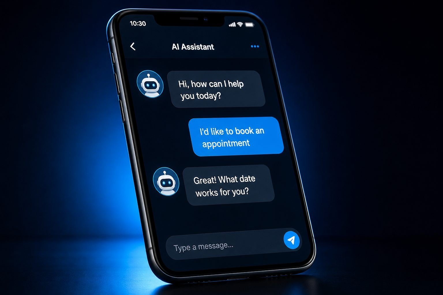 A smartphone showing an AI chatbot, for illustration.
