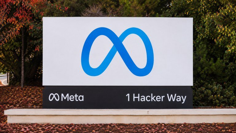 Meta's headquarters sign. The company has removed policy language that allowed scraping news sites for AI training.