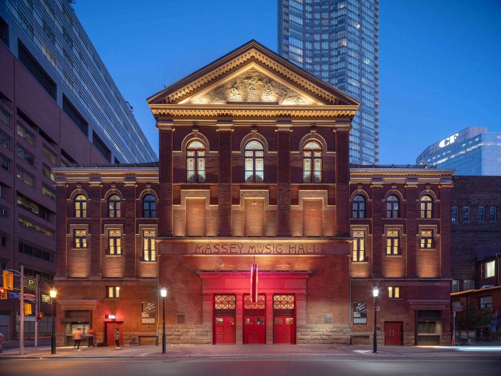 Massey Hall in downtown Toronto at night.