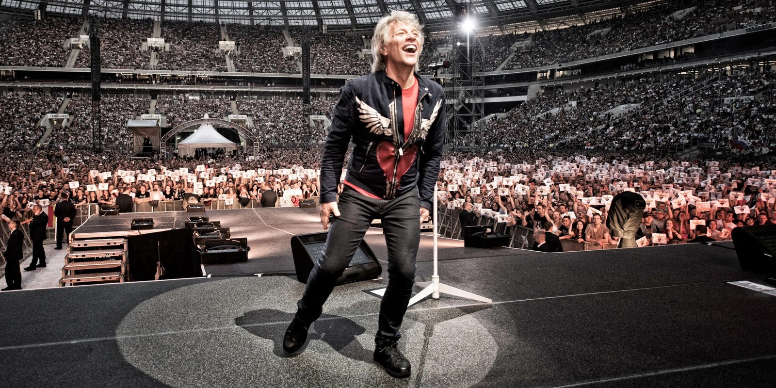 Jon Bon Jovi performing live. The Forever Tour reaches Toronto's Rogers Stadium on August 4, 2027.