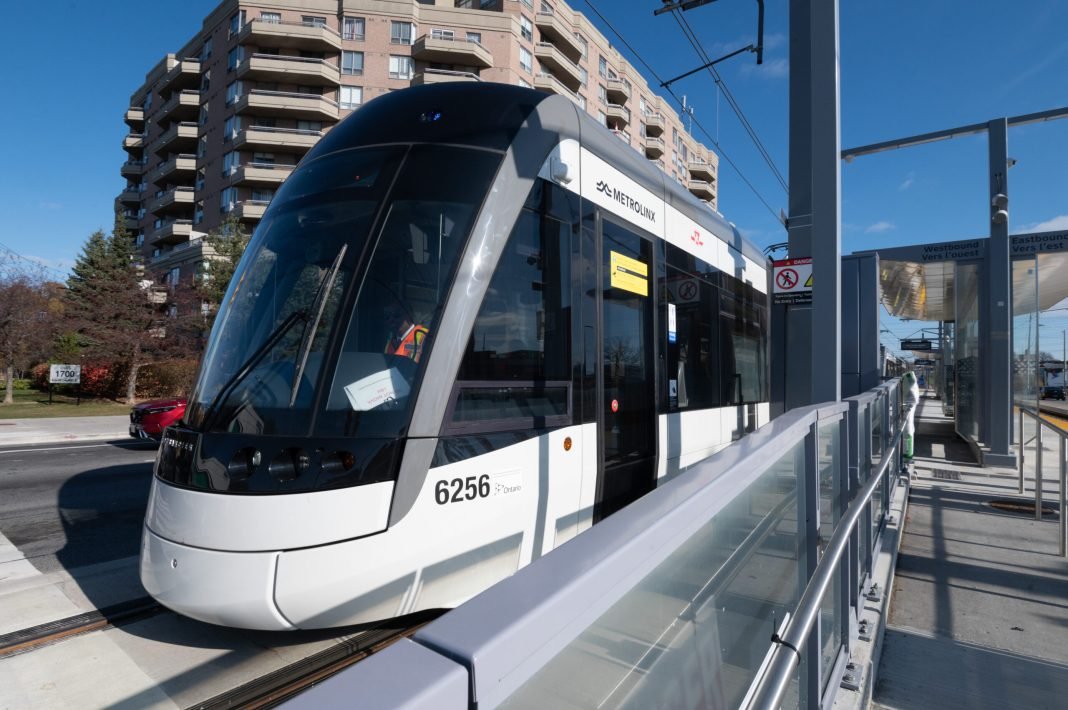 An Eglinton Crosstown LRT vehicle in Toronto, in file imagery.