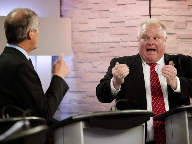 Toronto City Hall. The mayoral campaign's first debate centred on the TTC and public safety.