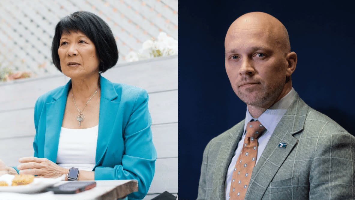 Toronto Mayor Olivia Chow faced challengers Brad Bradford and Chris Alexander at the first mayoral debate in Etobicoke on Monday night.