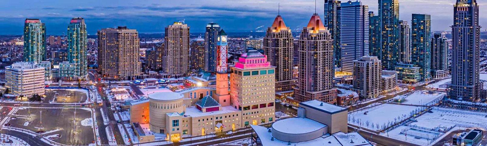 Mississauga city hall and skyline, west of Toronto.
