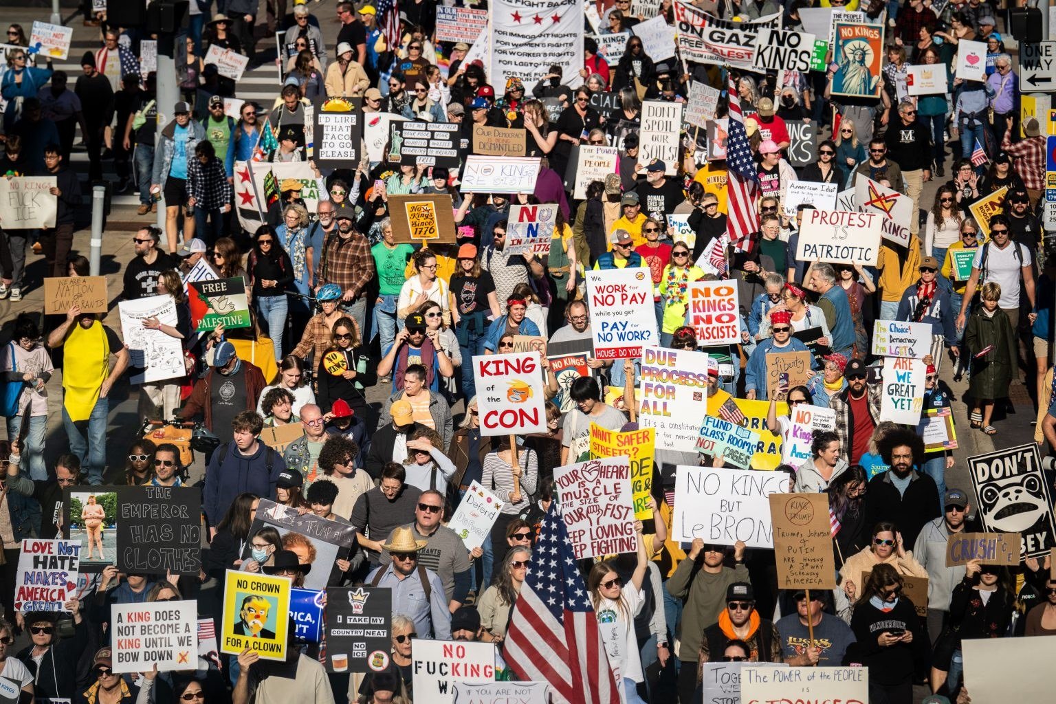 A 'No Kings' protest march. Toronto's rally stepped off from the U.S. Consulate on Saturday.