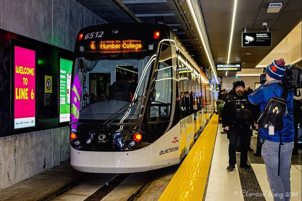 An Alstom Citadis Spirit vehicle at Finch West station on Line 6.
