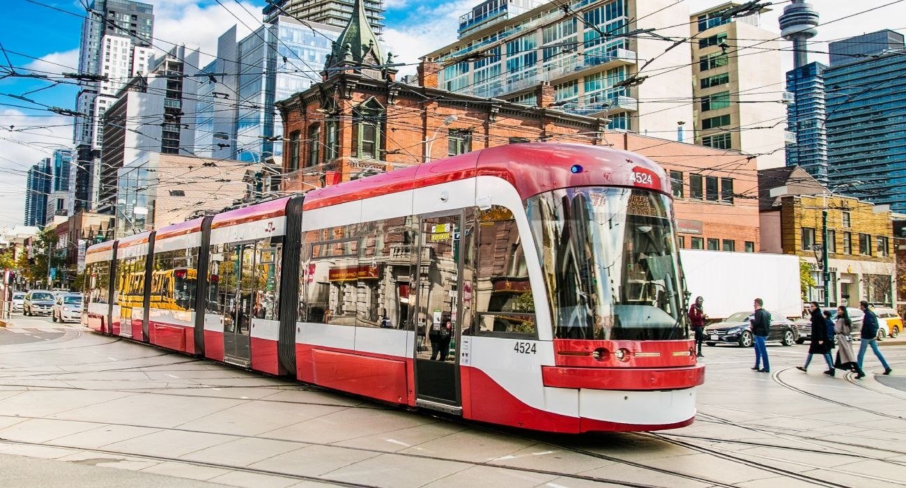 A TTC streetcar in downtown Toronto. A derailment near Wellesley station suspended Line 1 service between College and Bloor on Sunday.