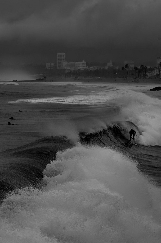 Surf builds along the Los Angeles coast ahead of Tropical Storm Rachel's remnants.