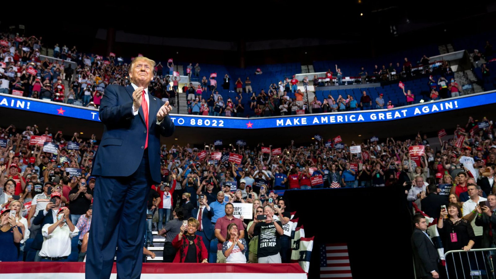 President Donald Trump at a campaign rally. He headlines a midterm rally in San Antonio on Wednesday night. (File photo)