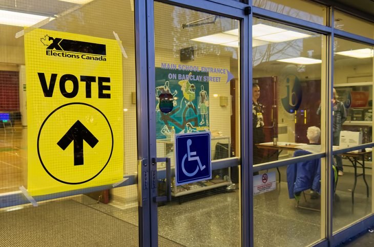 Voters line up at an advance polling station in Vancouver.