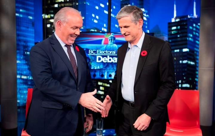 A television debate studio in British Columbia, where the three party leaders met for their only televised debate.