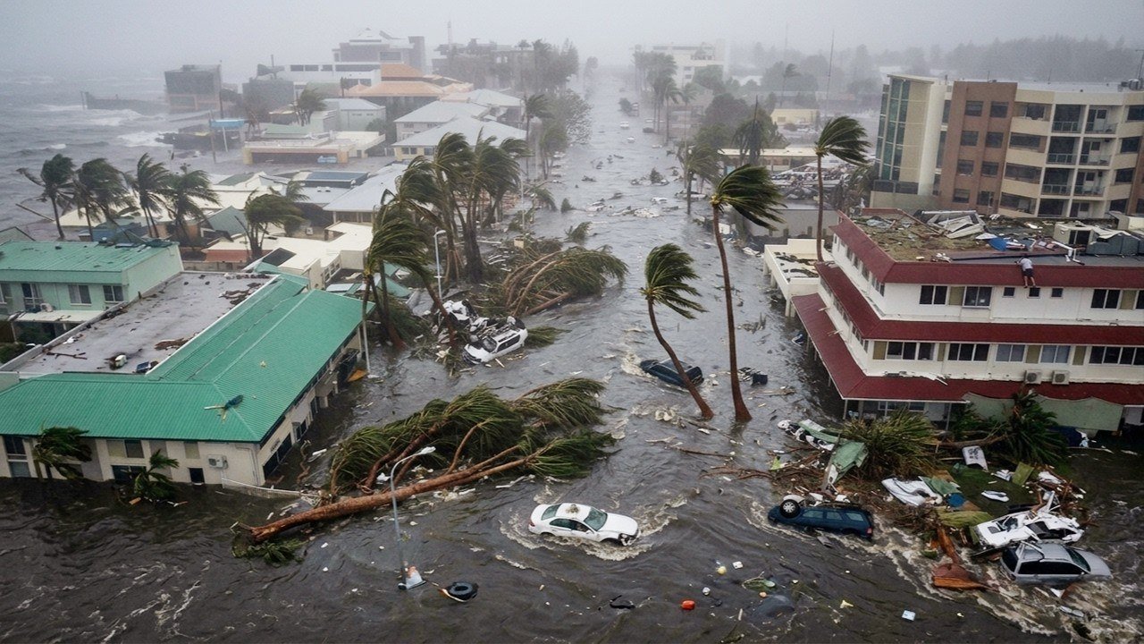 A South Pacific harbour in the Cook Islands. Cyclone Wati damaged Aitutaki’s upgraded harbour causeway.