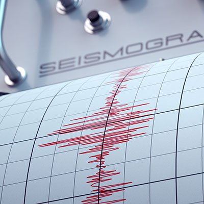 A seismograph recording ground motion.