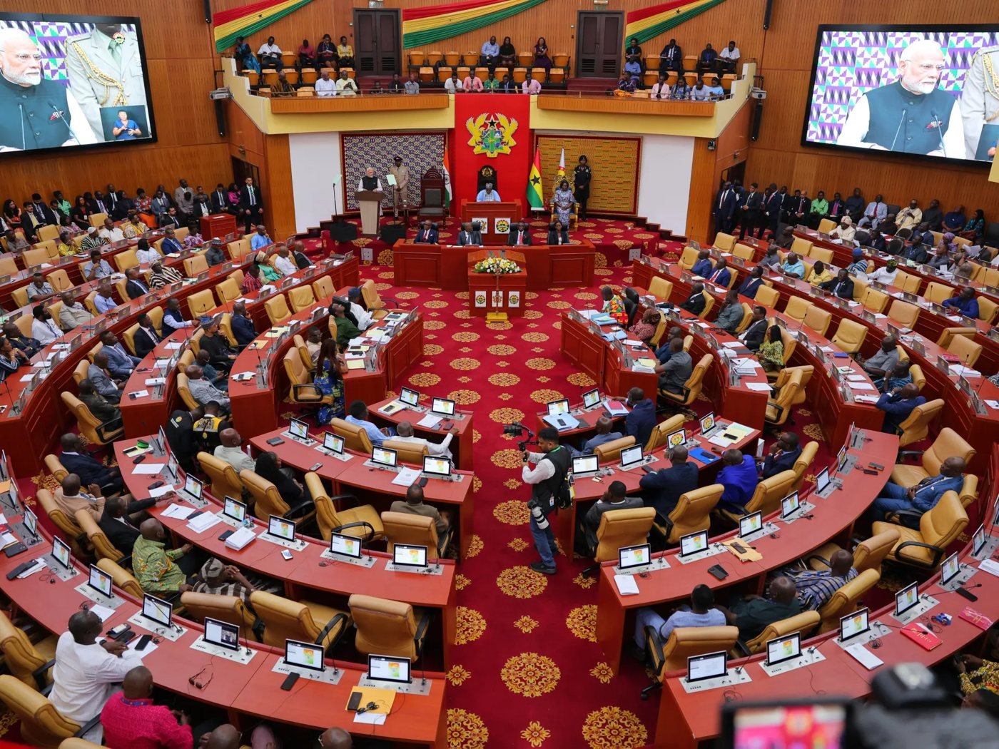 Ghana's Parliament in Accra, where the minority is pressing for an audit of the South Africa evacuation spending.