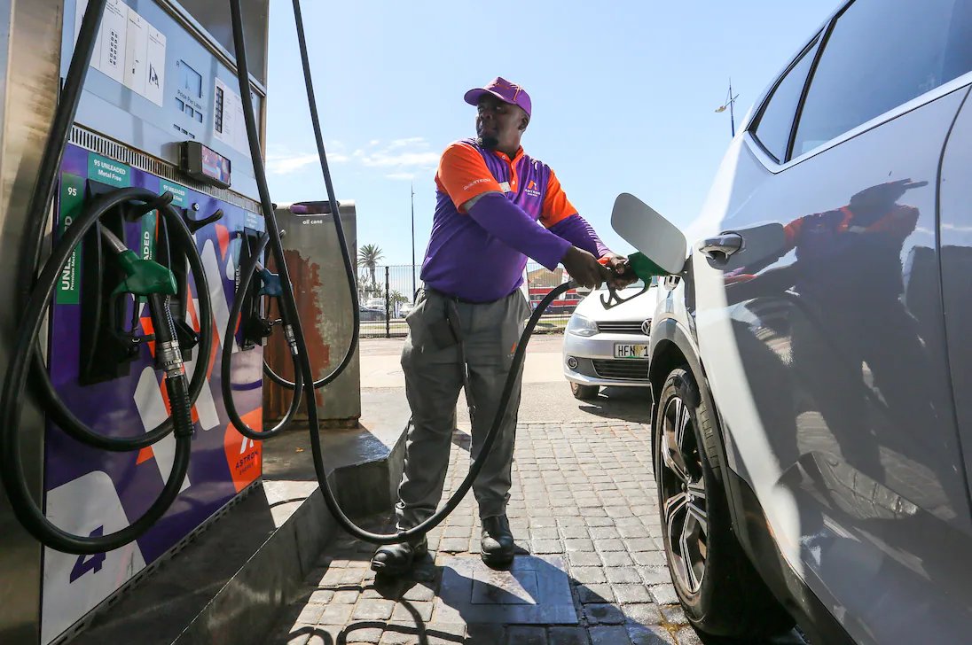 A petrol station forecourt in South Africa.
