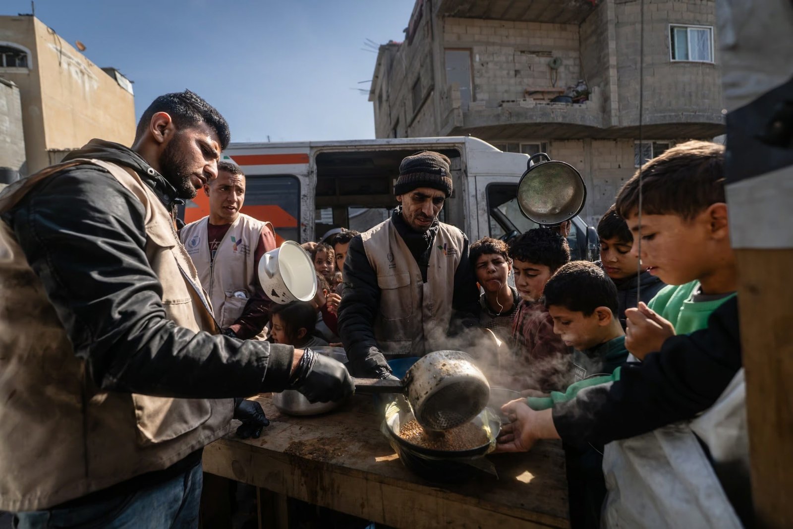 A World Food Programme hot-meals kitchen in Khan Younis, Gaza.