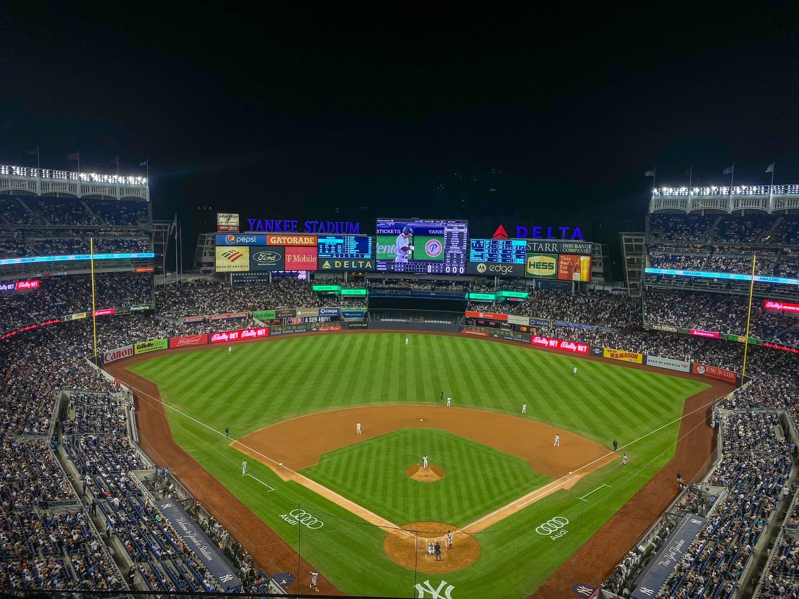 Yankee Stadium at night. The Yankees face elimination Wednesday with the Rays leading the ALDS 2-0. (File photo)